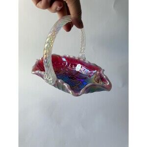 Vintage‎ Fenton Plum Opalescent Iridized Glass Basket
